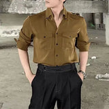 WIAOFELLAS  -  Mens Shirt Business Daily Office-Inspired Workwear Shirt Pocket Design  High-End Casual Slim Fit Long Sleeve Shirt Mens Clothes