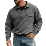 WIAOFELLAS  -  American Retro Spring and Autumn Sweatshirt Men's Fashionable Pocket Lapel Solid Color Versatile Work Motorcycle Top