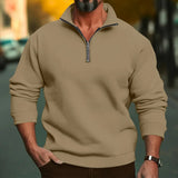 Wiaofellas  -  Men Spring Autumn Fleece Sweatshirt Half Zip Stand Collar Loose Casual Pullover Tops