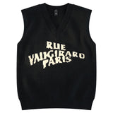 WIAOFELLAS  -  Alphabet Solid Pattern Men's V-Neck Sweater Daily Versatile Sleeveless Knit Sweater Fashion Simple Jacquard Design Sweater Vest