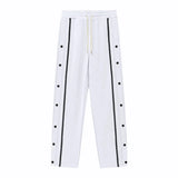 WIAOFELLAS  -  Daily Casual Loose Men Pant Buttons Patchwork Design Streetwear Straight Leg Trousers Lace-up Elastic Waist Harajuku Track Pants