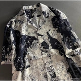 Wiaofellas  -  Men's Black White Floral Print Lapel Short Sleeve Shirt Casual Loose Vintage Blouse