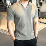 WIAOFELLAS  -  Summer New Men's Solid Color Knitted Sweater Short-Sleeved T-Shirt Retro Fashion Trend Casual Simple Loose Breathable Men's Tops