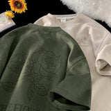 WIAOFELLAS  -  Summer Goth Flowers Design Printed Tshirts For Men Y2K Vintage Short Sleeve T-shirts Hip Hop Fashion Streetwear Cotton Tee Shirt
