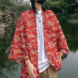 WIAOFELLAS  -  Japanese Style Men's Lightweight Kimono Jacket Dragon Print Kimono Cardigan New Arrival Street Shirt Harajuku Kimono Couple Tops