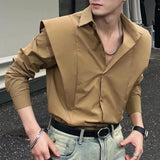 Wiaofellas  -   New Fashion Square Neck Simple Trendy Solid Color Shirt High Quality Casual Street Party Long Sleeve Top Mens Clothing