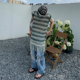 WIAOFELLAS  -  Summer New Men's Striped Sleeveless Knitted Vest American Retro Fashion Trendy Street Hip Hop Loose Casual Niche Men's Top