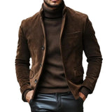 Wiaofellas  -  Men Vintage Faux Suede Blazer Jacket Single‑Breasted Coat Autumn Winter American Retro Casual Business Slim Fit Outerwear