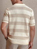 WIAOFELLAS  -  Daily Casual Mens Knitted Polo Shirts Summer Fashion Striped Contrast Color Knit Pullovers Men Stylish Turn-down Collar Top