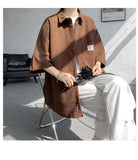 WIAOFELLAS  -  Fashion Men's Solid Color Pocket Design Short Sleeves Blouse Trendy Single-breasted Lapel Casual Shirts Male Summer