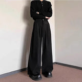 WIAOFELLAS  -  Fashion Men's Solid Color Pleated Loose American Style Pants Trendy New 2025 Summer High-waisted Straight Trousers