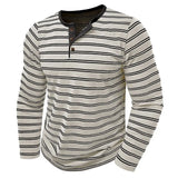 WIAOFELLAS  -  New Men's Henley Collar Long Sleeve T-Shirts Striped Casual Button T Shirt for Men Spring Autumn Male Fashion Cotton Tees Tops