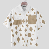 WIAOFELLAS  -  Men Shirt Printing Patchwork Lapel Short Sleeve Loose Men Clothing Streetwear Summer 2026 Korean Style Fashion Male Tops