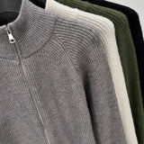 Wiaofellas  -  A semi turtleneck solid color men's cardigan with a zipper, autumn and winter warm long-sleeved sweater.