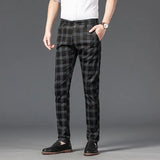 WIAOFELLAS Spring Autumn Men's Trousers Fashion Business Classic Stripe Plaid Straight Suit Trouser Casual Long Formal Straight Suit Pants