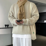 Wiaofellas  -   Winter Round Collar Mohair Solid Color Sweater Loose Korean Style Vintage Kintted Sweater Pullover Men Clothing