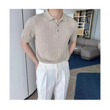 Wiaofellas  -  American Style Knitted Short Sleeve Polo Shirt Men's Slim Fit Casual Versatile Elastic T-Shirt Casual Wear Polyester Fiber