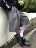 WIAOFELLAS  -  Spring Summer Loose Casual Soft Grey Pleated Shorts for Men with High Waist Short Straight Pants Korean Clothes