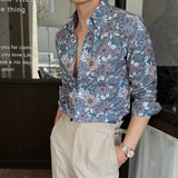 WIAOFELLAS  -  Men Clothing British Style Floral Shirt for Men Long Sleeve Slim Fit Casual Business Dress Shirts Hawaiian Vacation Beach Shirt