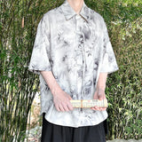 WIAOFELLAS  -  Bamboo Printing Men's Shirts Chinese Style Turn-down Collar Knot Button Short Sleeved Casual Male Tops Summer Tide