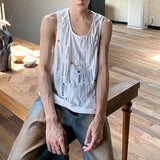 WIAOFELLAS  -  New Summer Men's Vests Hollow Out Round Collar Sleeveless Solid Color Casual Top Loose Male Tank Tops Niche Design