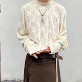 WIAOFELLAS  -  Japanese Half Collar Lace Base Pullovers New Unisex Style Knitted Long Sleeved T-shirt Men Hollowed Out Temperament Thin Sweater