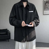 WIAOFELLAS  -  Layered Splicing Men's Shirts Turn-down Collar Single Breasted Detachable Tie Design Long Sleeved Casual Male Tops