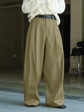 Wiaofellas  -  Men SS Solid Woven Italian Baggy Wide Leg Formal Pants, Daily Wear Business Commuter Suit Trousers Without Belt