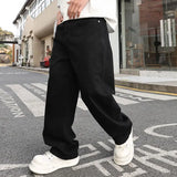 WIAOFELLAS  -  Classic Design Black Jeans Men Straight Leg Baggy Fit Mid Weight Denim Pants New