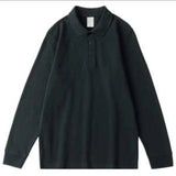 Wiaofellas  -  Solid Color Long-sleeved POLO Shirt Loose Casual Large Size Autumn Lapel Top Men's T-shirt