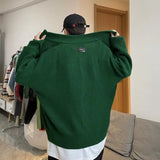 WIAOFELLAS  -   Zipper knitted sweater men autumn and winter national trend high street loose fashionable zipper stand collar sweater jacket men
