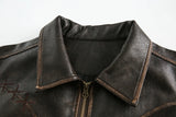 WIAOFELLAS  -  Spring Autumn Cool Handsome Oversized Distressed Patchwork Pu Leather Jacket Men Zipper Luxury Designer Clothes
