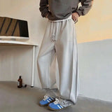WIAOFELLAS  -  Korean Style Men's Casual Pants Drawstring Solid Color Pocket Three-dimensional Line Elastic Waist Male Trousers