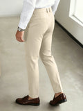 Wiaofellas  -  Men's Business Casual Cropped Chino Pants Stretch Polyester Viscose Elastane Tapered Slim Fit Beige Grey Ankle‑Length Trousers