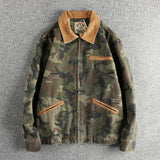 WIAOFELLAS  -  Color contrast lapel wash jacket vintage fashion couple American vintage overalls coat man