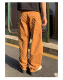 WIAOFELLAS  -  Vintage Jacquard Jeans Men's Street American Straight Wide-leg Jeans Yellow Pantalones Hombre Y2K Fashion Streetwear Loose Pants