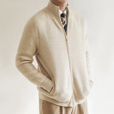 Wiaofellas Men's Cashmere Knitwear Cardigan Middle-Aged Stand-up Collar Zip-up Coat knitted Autumn Winter Thick Sweater Men Jacket B217