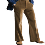 WIAOFELLAS  -  Mens Stand Pocket Elegant Gold Velvet Pants Flare Trousers Full-Length Bottoms Autumn Winter Casual Pants M-2XL