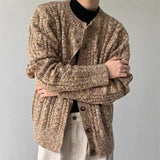 WIAOFELLAS  -  umn and winter knitted sweater men contrasting color old money style knitted cardigan loose retro twist lazy sweater jacket men