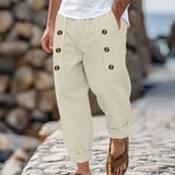 Wiaofellas  -  Men's Cotton Linen Casual Pants Loose Drawstring Beach Trousers