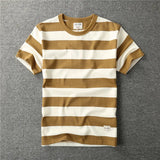 WIAOFELLAS  -  Heavy double cotton short sleeve t pocket American retro thick horizontal thick wide stripe T-shirt men's and women's T-shirt