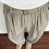 WIAOFELLAS  -  Vintage Striped Textured Lace-up Trousers Men Streetwear Fashion Loose Straight Pants Mens Spring Trendy Pleated Draped Bottoms