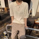 WIAOFELLAS  -  Summer New Men's Knitted Short-Sleeved Polo Shirt American Retro Fashion Trend Casual Simple Loose Breathable Niche Men's Tops