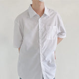 WIAOFELLAS  -  New Men's Casual Business Solid Color Short Sleeve Shirts Classic Pocket Button Up Cargo Shirt Y2K Streetwear Basic Blouse
