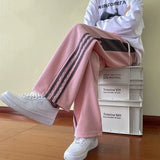 WIAOFELLAS  -  Fashion Casual Fashion Striped Guard Pants Men's Autumn New Elastic Waistd Drawstring Patchwork Pockets Straight Loose Trousers