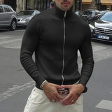 WIAOFELLAS  -  Men Sweatshirts Solid Color Stand Collar Long Sleeve Zipper Male Cardigan Streetwear Autumn Fashion Casual Hoodies