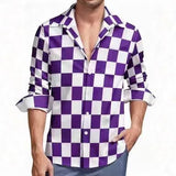 Wiaofellas  -  Men's Tropical Palm Print Long Sleeve Shirt Turn-Down Collar Slim Fit 4-Way Stretch Luxury Dress Shirt Casual Streetwear Tops