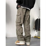 WIAOFELLAS  -  Washed Camouflage Work Pants American Retro Military Green Embroidered High Street Versatile Straight Casual Trousers