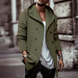 WIAOFELLAS  -  Autumn And Winter New Mens Medium-Length Windbreaker Fashionable Lapel Hooded Double-Breasted Solid Color Casual Windbreaker Men