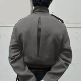 WIAOFELLAS  -  Men Jackets Solid Color Stand Collar Long Sleeve Zipper Button Male Coats Streetwear Fashion Casual Jackets Outerwear